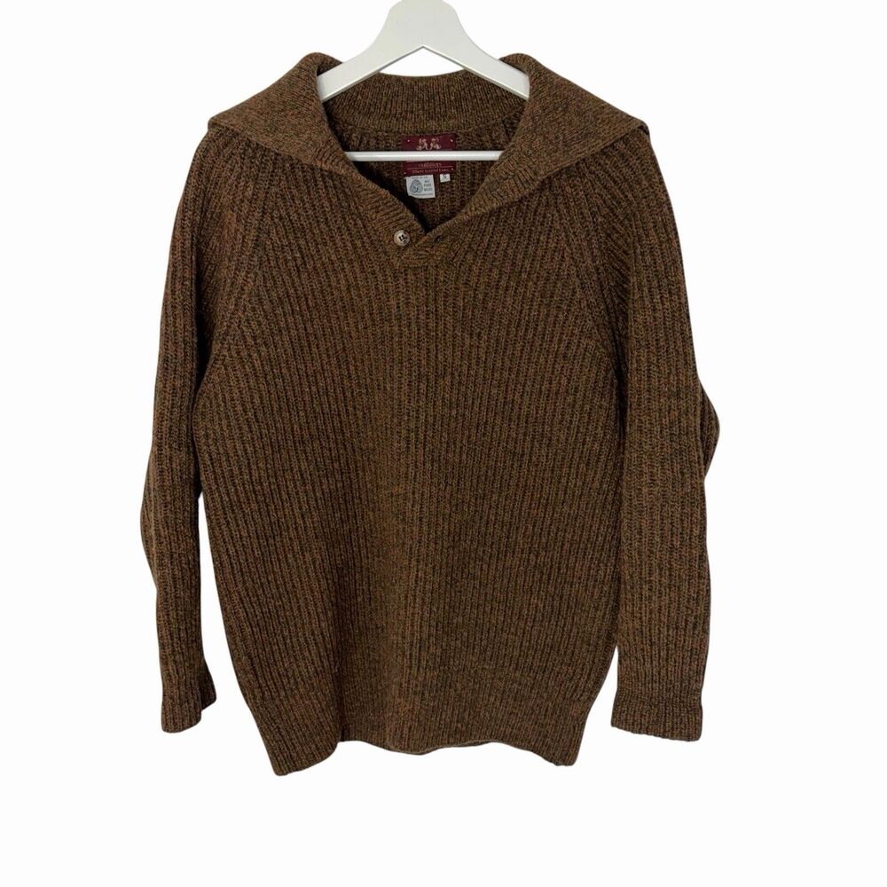 Willis & Geiger Quarter Button Sweater Mens UK Small Brown Wool Shawl Turtleneck